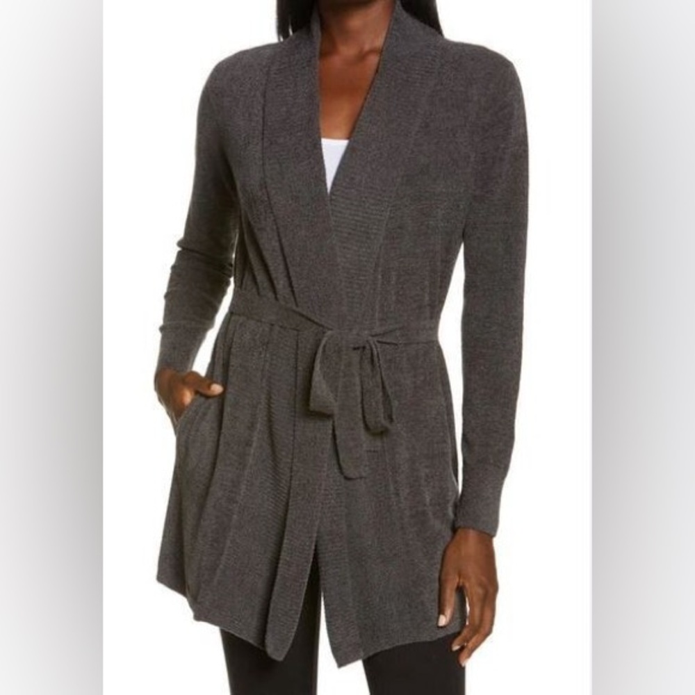 BAREFOOT DREAMS Cozychic Ultra Lite Hooded Cardigan W/Belt Gray